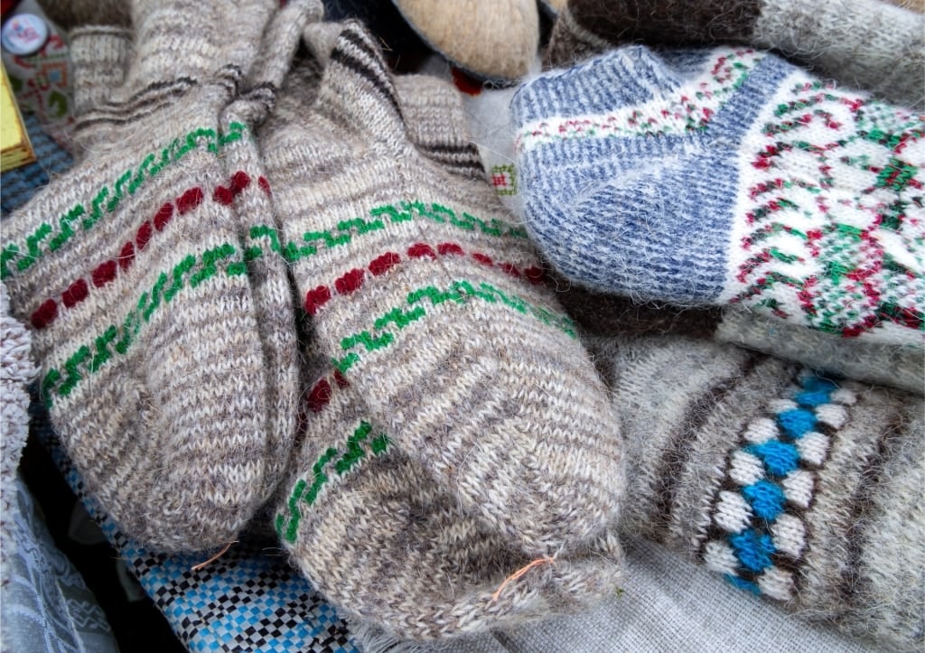 Cozy handmade knitted socks with traditional winter patterns