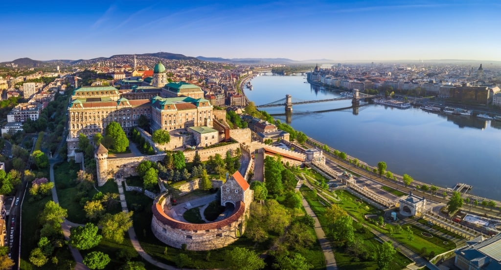 Aerial view of the Castle District in Budapest, Hungary