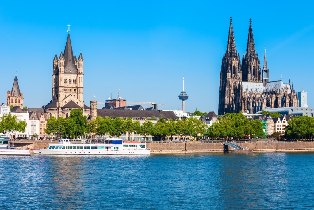 Riverfront view of Cologne with cathedral