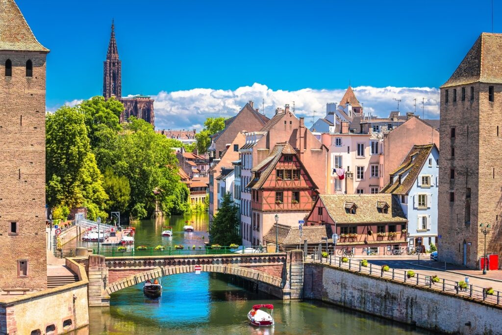 Scenic river view with historic Strasbourg buildings