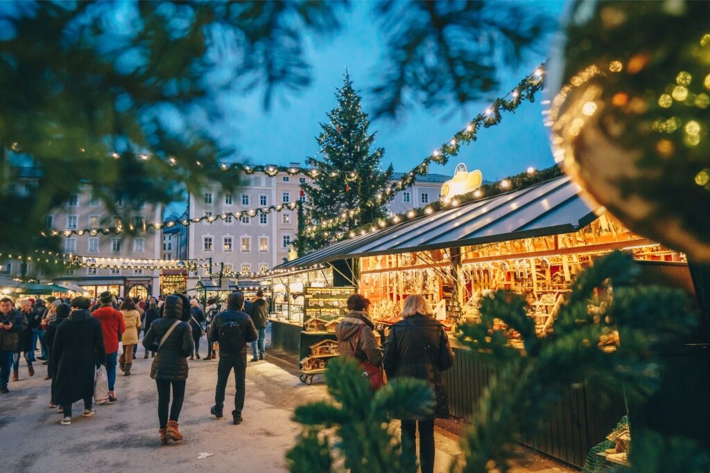 Festive stalls and lights at Salzburger Christkindlmarkt