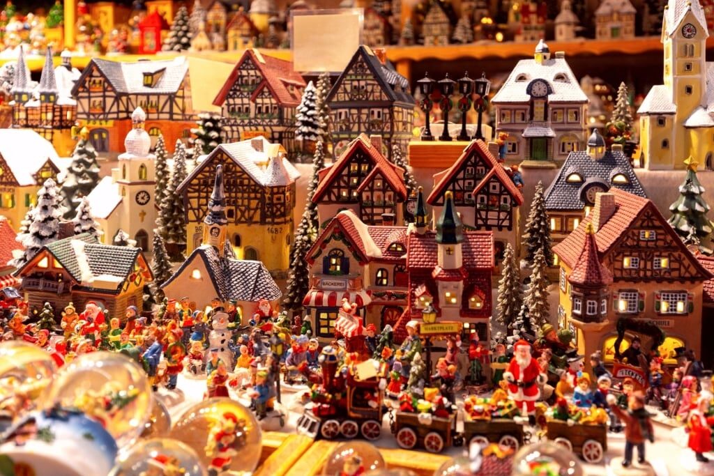Salzburger Christkindlmarkt stalls with souvenirs for sale
