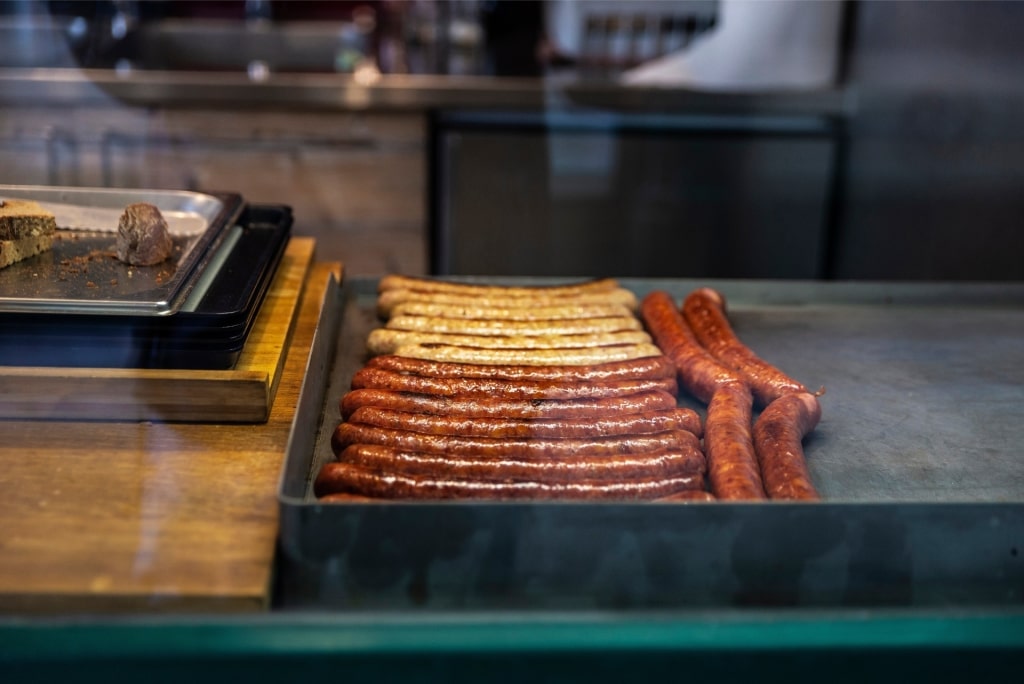 Sausages being sold at Naschmarkt