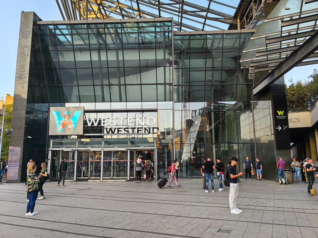 Shopping in Budapest at Westend mall exterior and entrance view