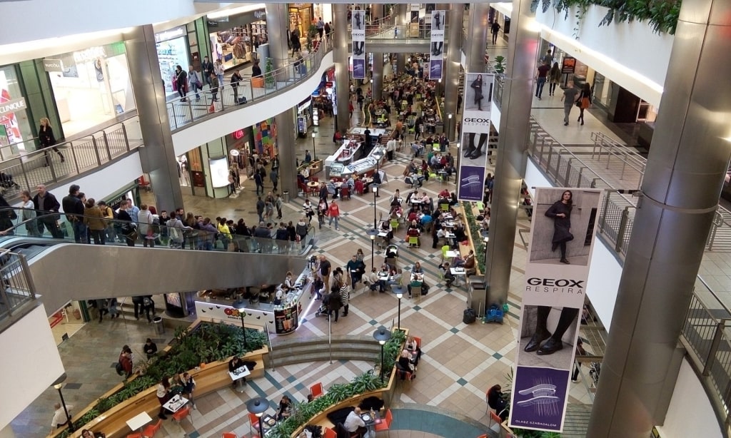 Tourists shopping in Budapest Westend mall retail hub