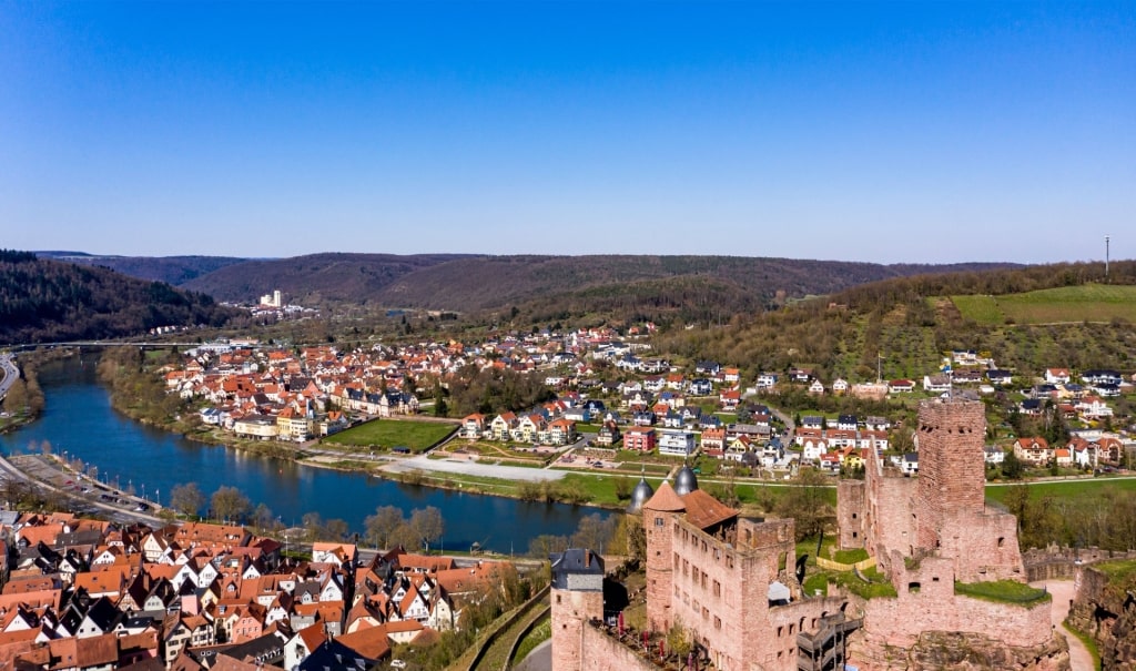 Aerial view of Wertheim with view of the castle