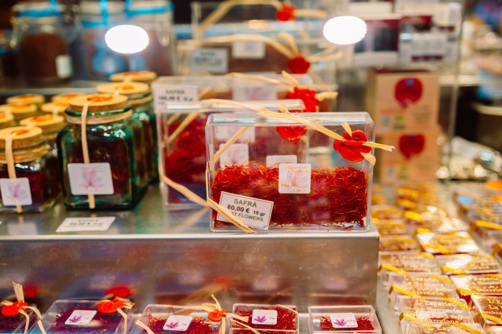Spanish saffron for sale at Barcelona market