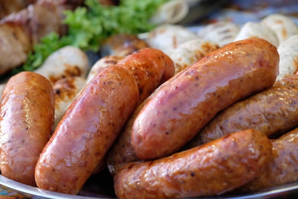 Freshly grilled braadworst street food served in the Netherlands