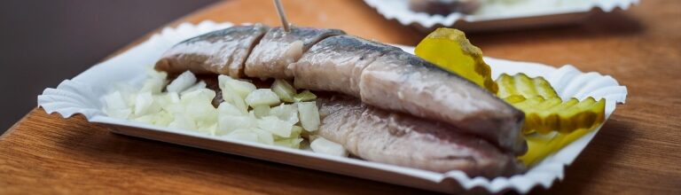 Street food in Amsterdam Haring fillet served on paper cup