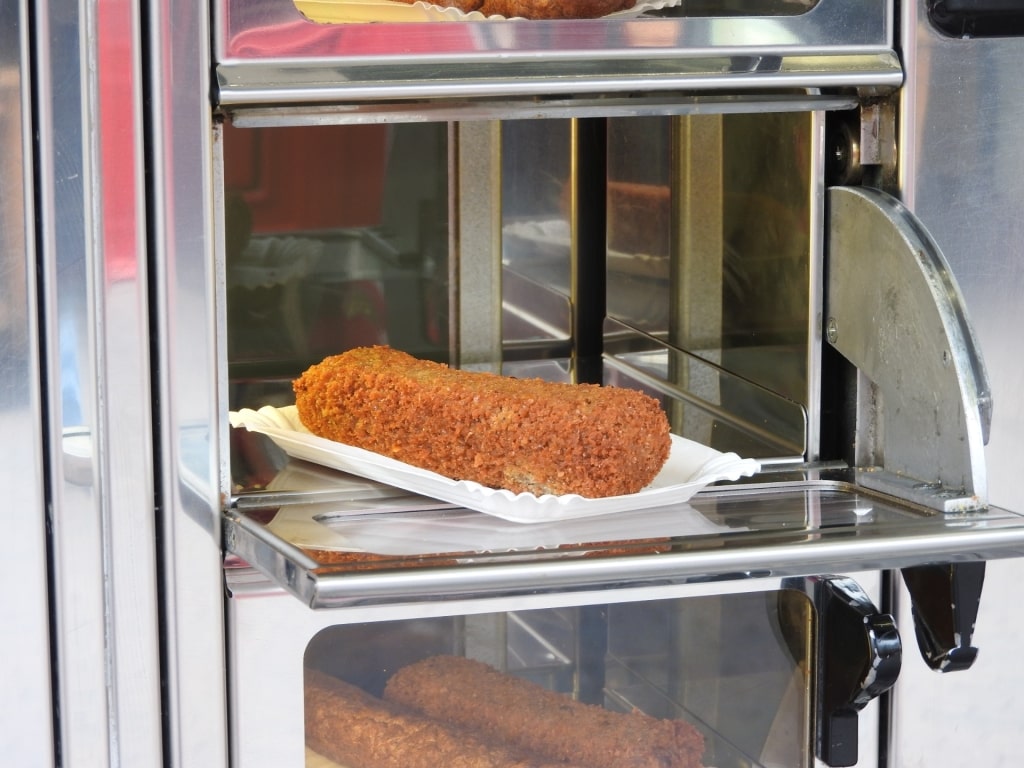 Golden fried Dutch croquettes known as kroketten