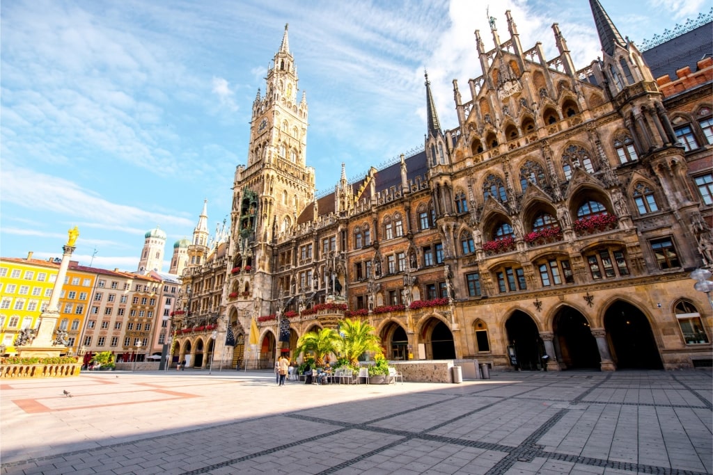 Historic facades surrounding Marienplatz in Munich