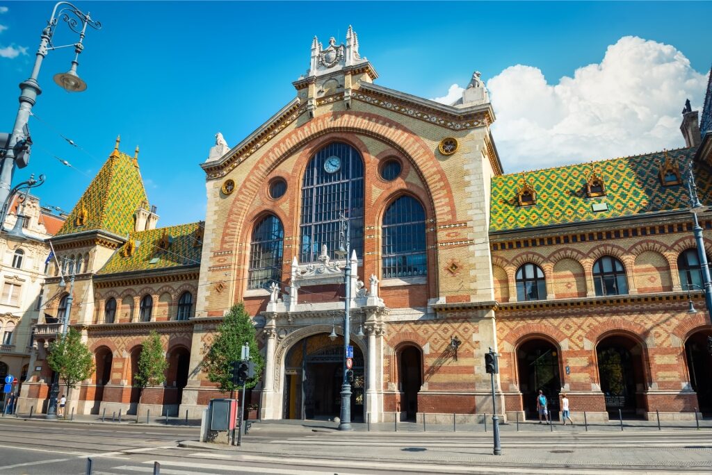 Exterior view of Central Market Hall near Váci Street in Budapest