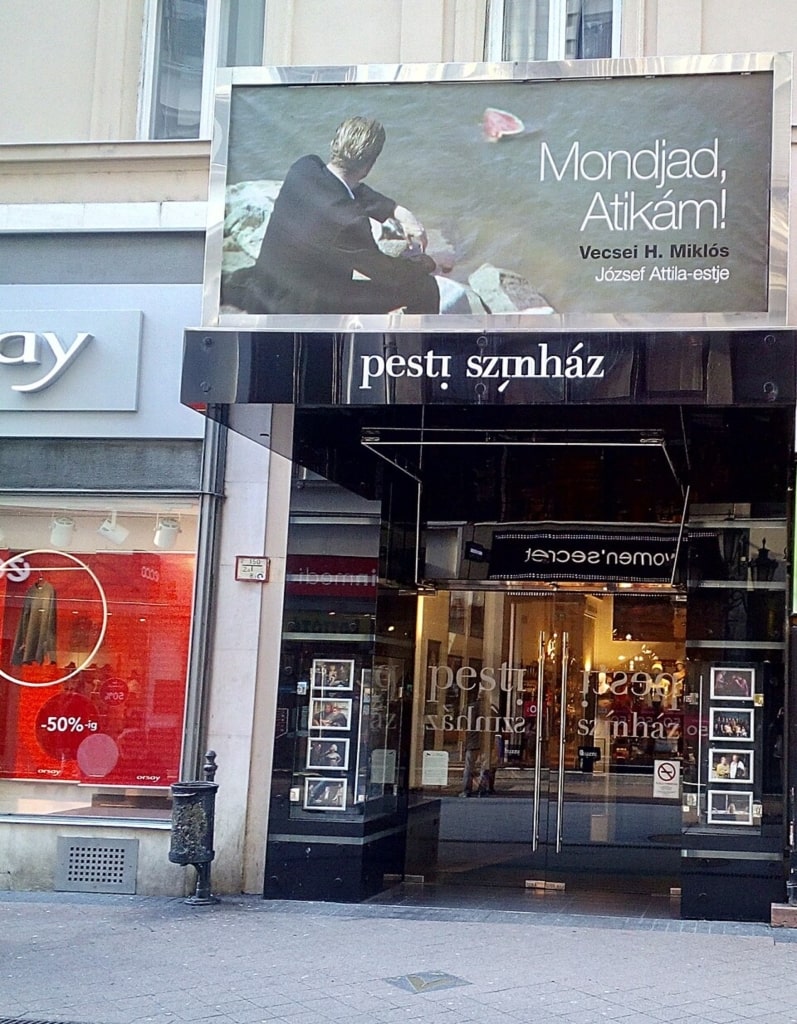 Entrance view of Pesti Theatre in central Budapest