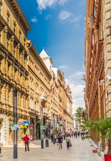 Architectural facades on Váci Street Budapest
