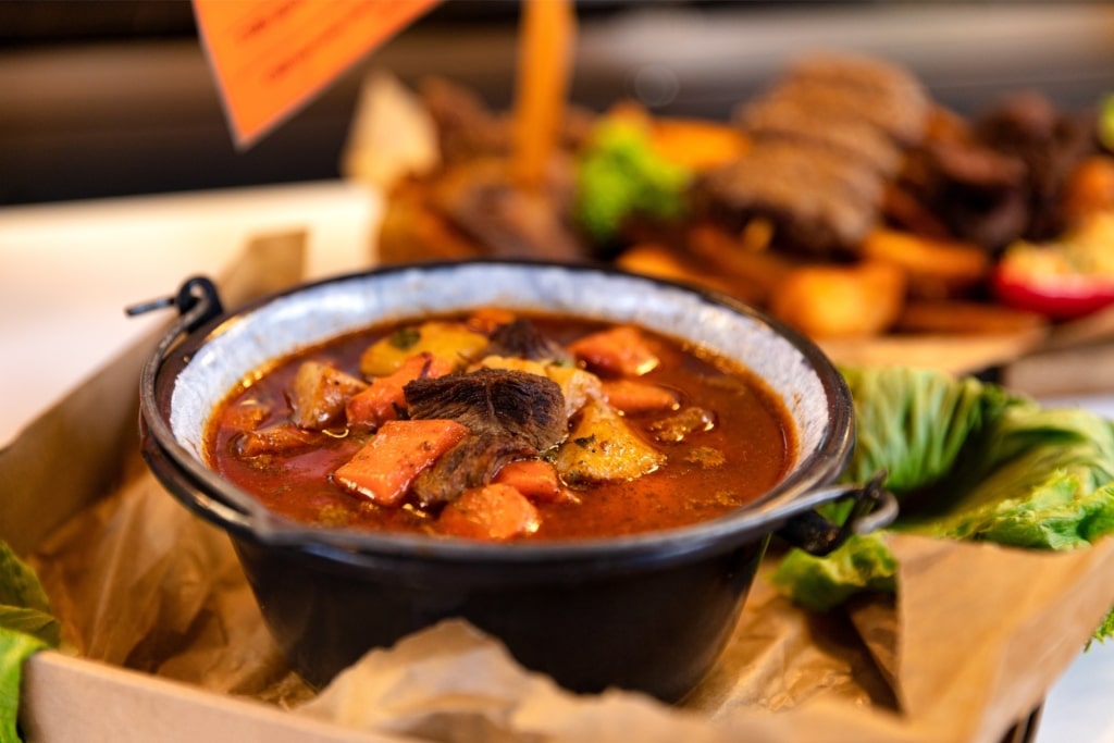 Traditional Hungarian goulash served in a bowl in Budapest