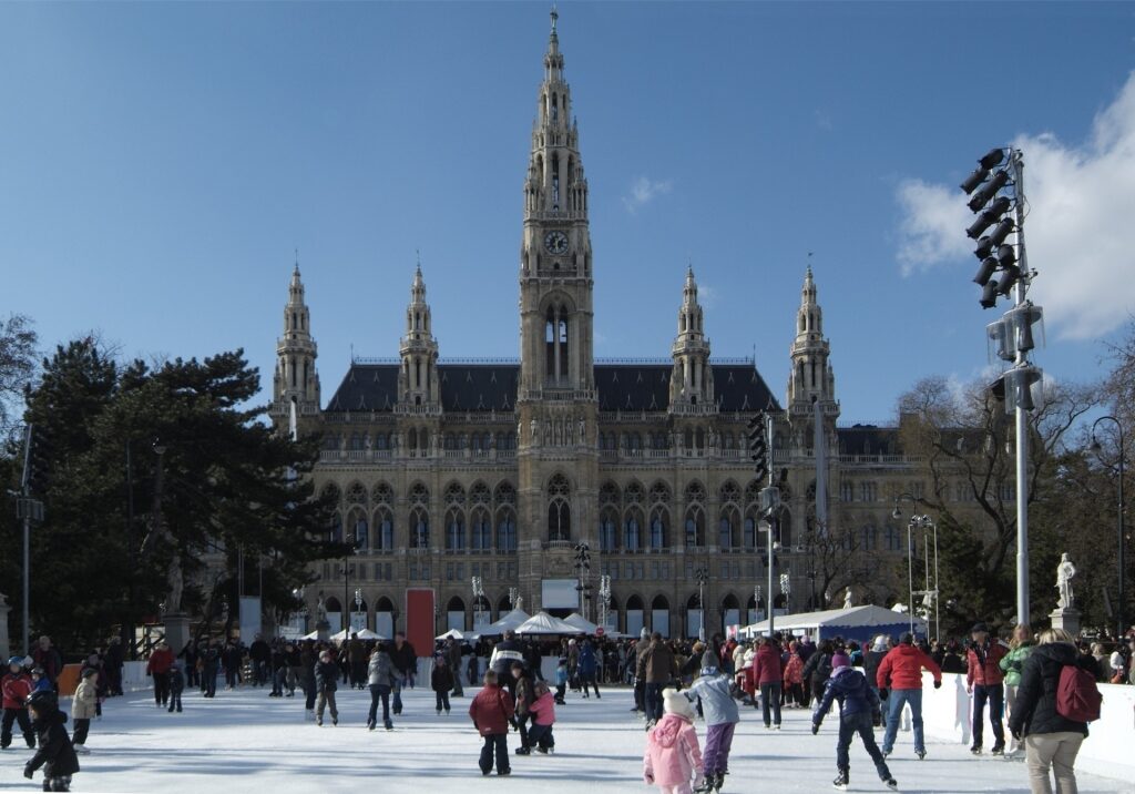 Ice skating rink in front of Vienna town hall