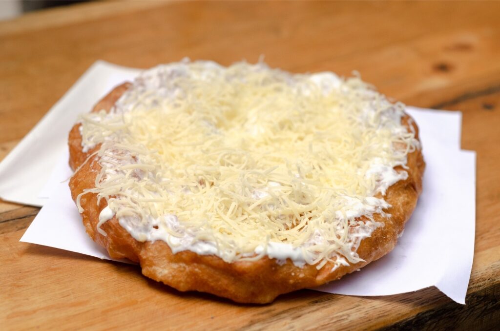 Traditional Hungarian lángos at a Vienna Christmas market
