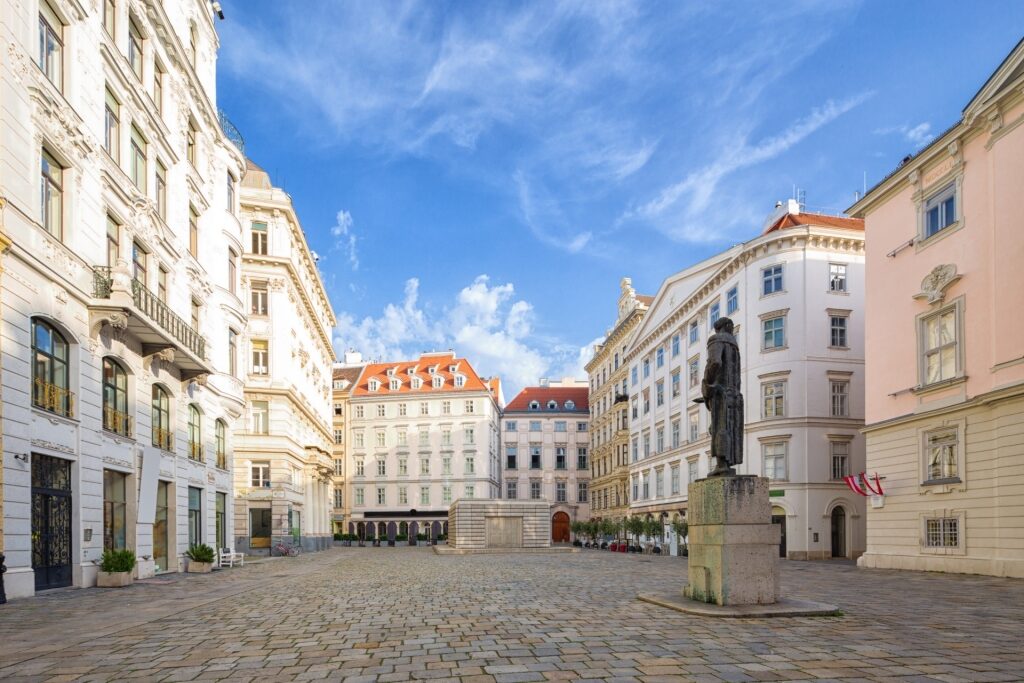 Street view of Judenplatz in Vienna Old Town