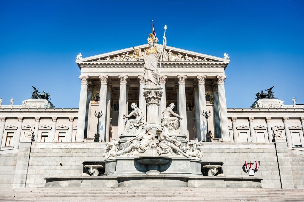 Greek Revival architectural style of the Austrian Parliament in Vienna