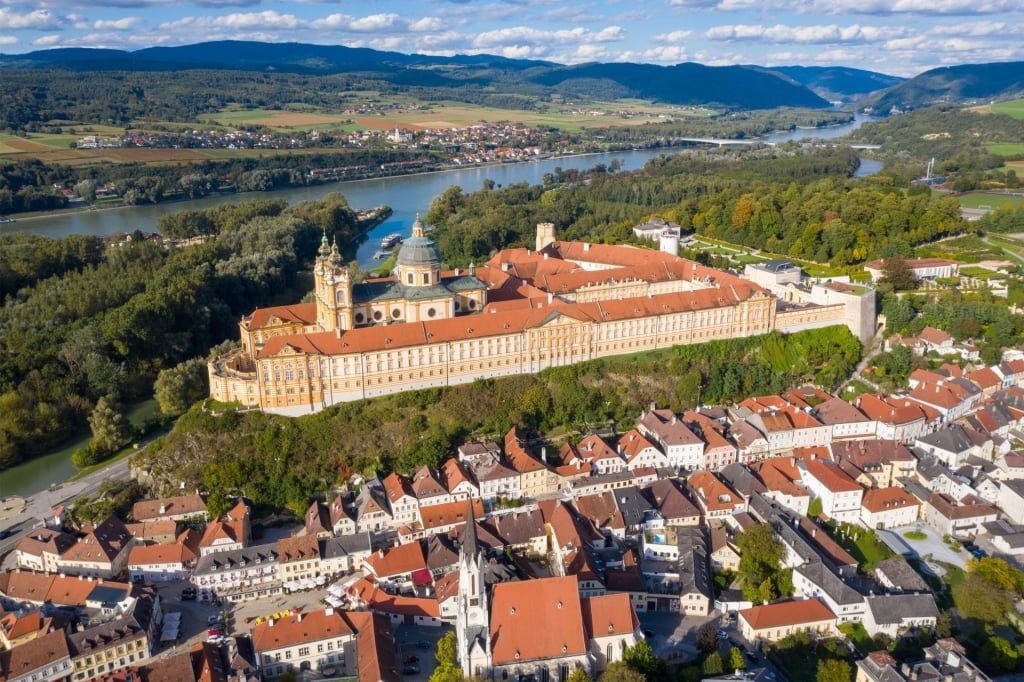 Lush landscape of Melk with view of the abbey