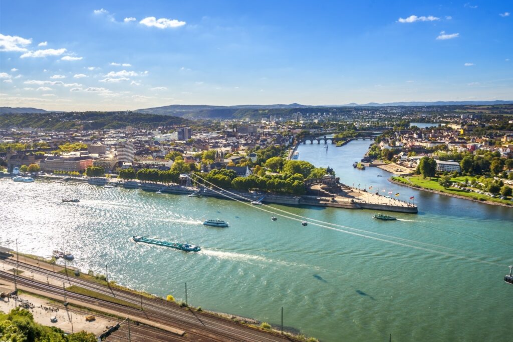Aerial view of Koblenz with view of the river
