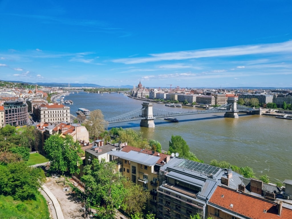 Aerial view of Danube River in Budapest