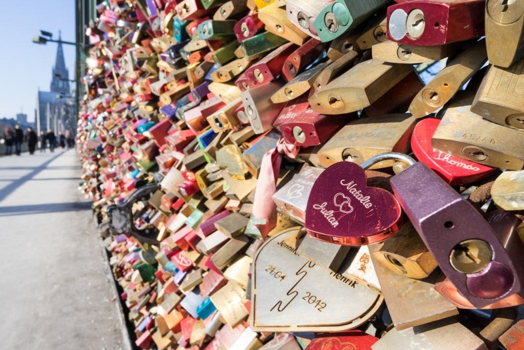 Love locks attached to the Hohenzollern Bridge