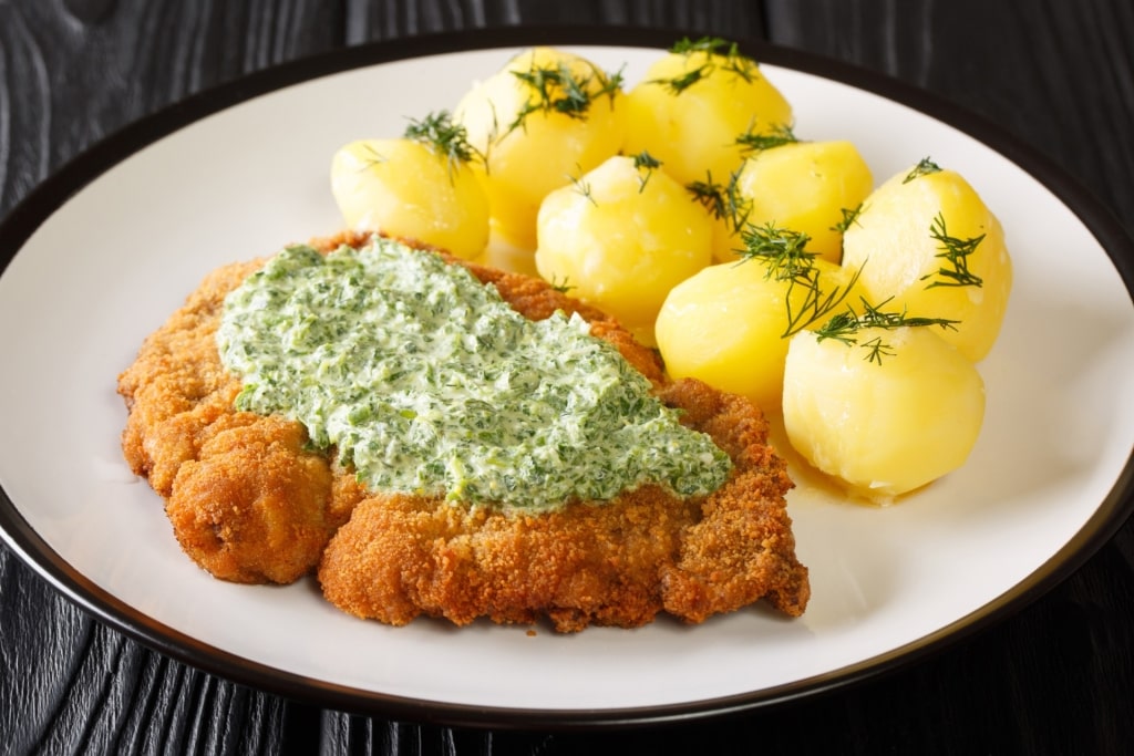 Frankfurt green sauce on a schnitzel