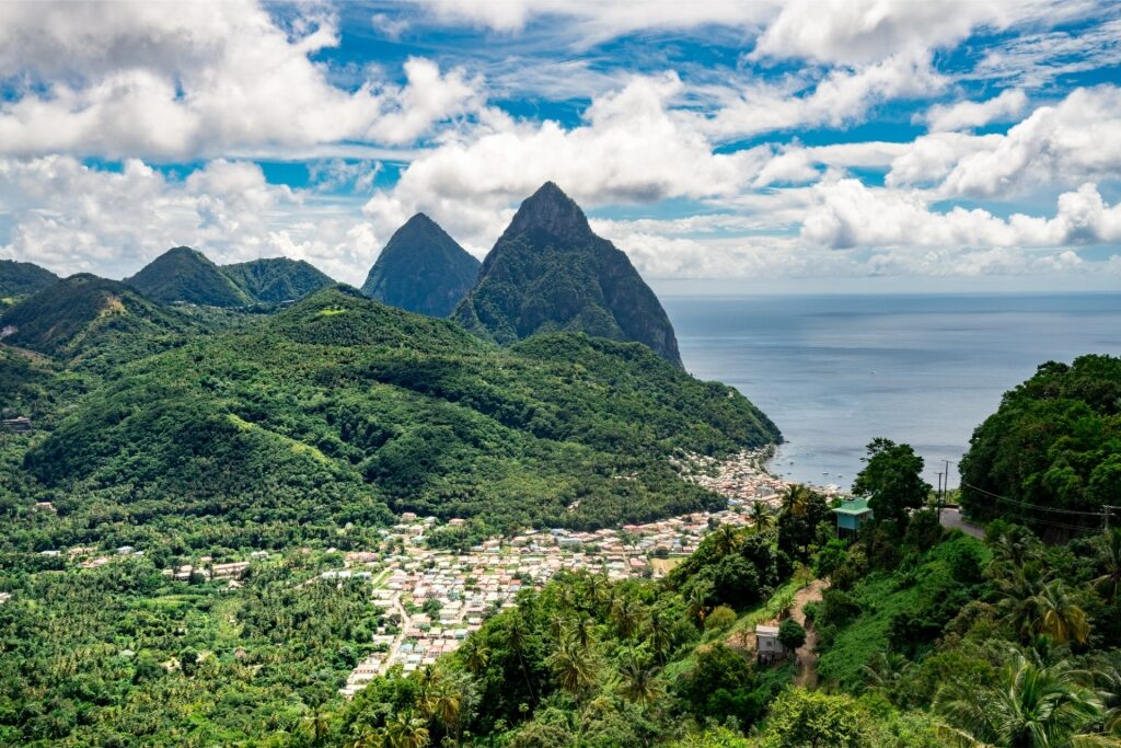 Majestic view of the Pitons mountains in Saint Lucia
