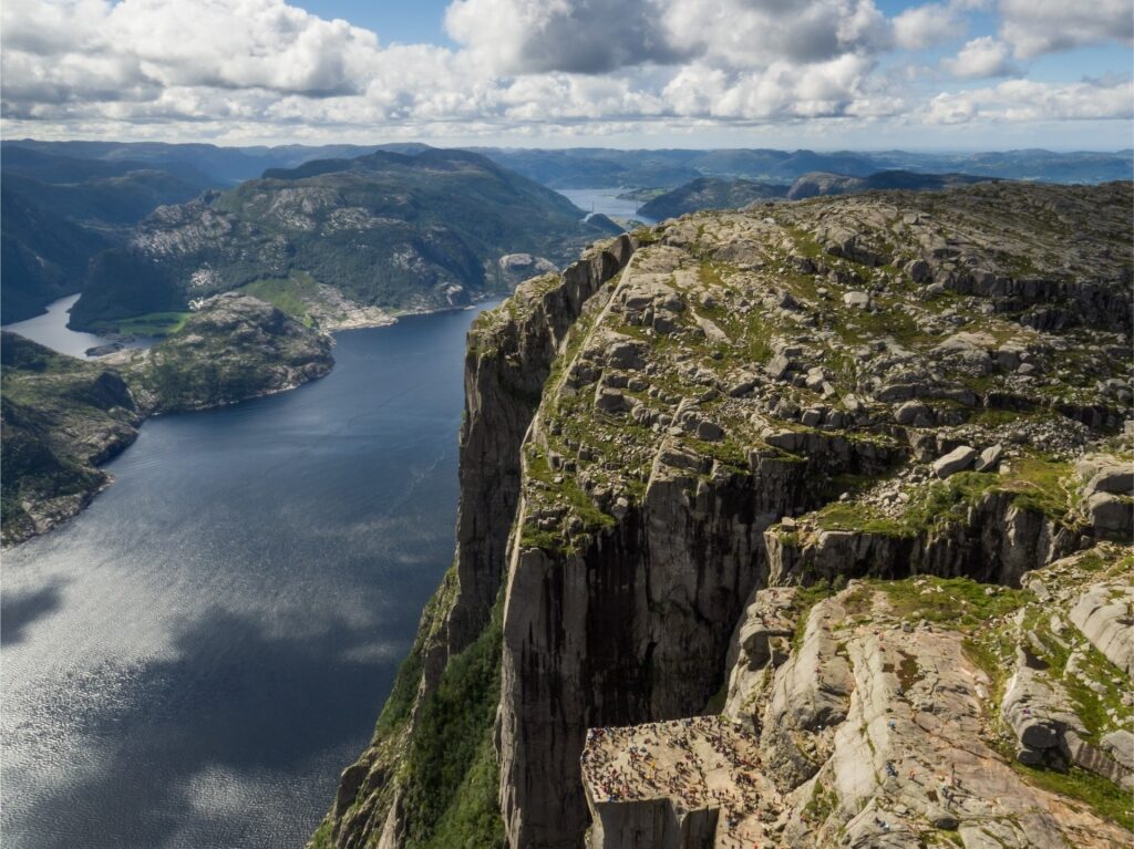 Iconic Pulpit Rock viewpoint above fjord landscape in Norway