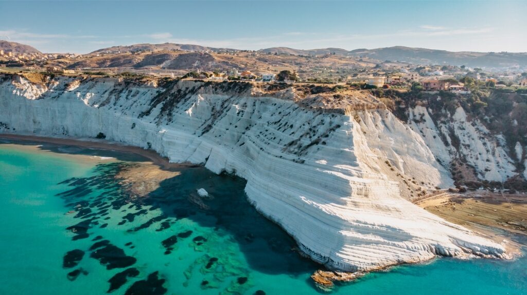 Scenic coastline at Scala dei Turchi with turquoise waters and bright white cliffs