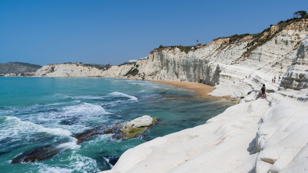 Scenic coastline at Scala dei Turchi with turquoise waters and bright white cliffs