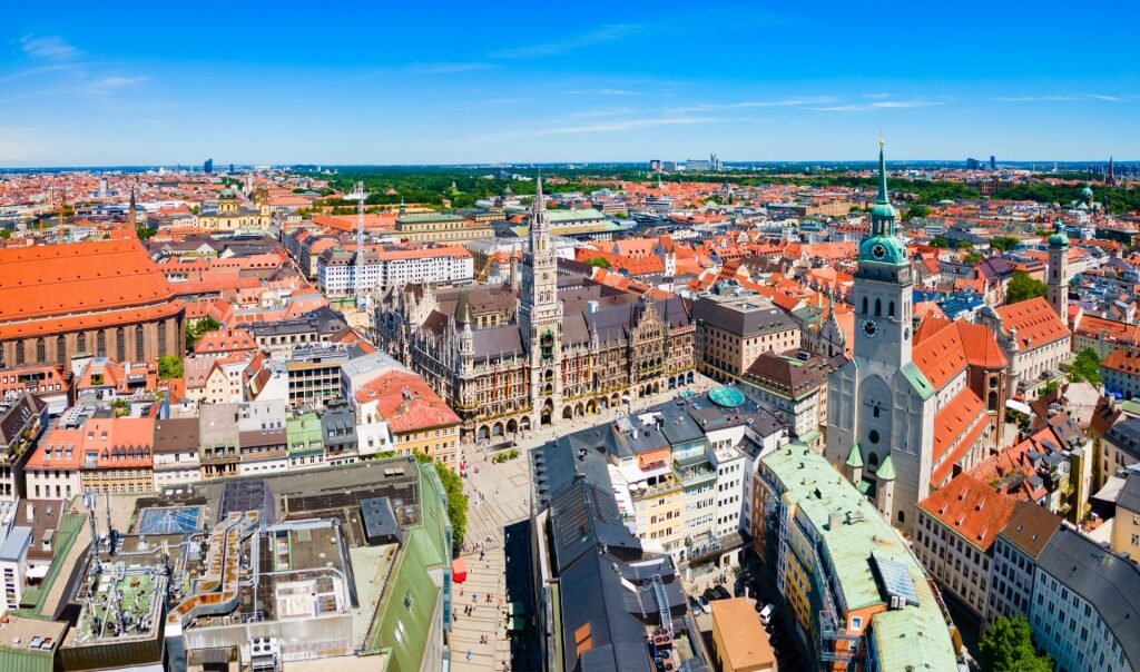 Aerial view of Marienplatz in Munich, Germany