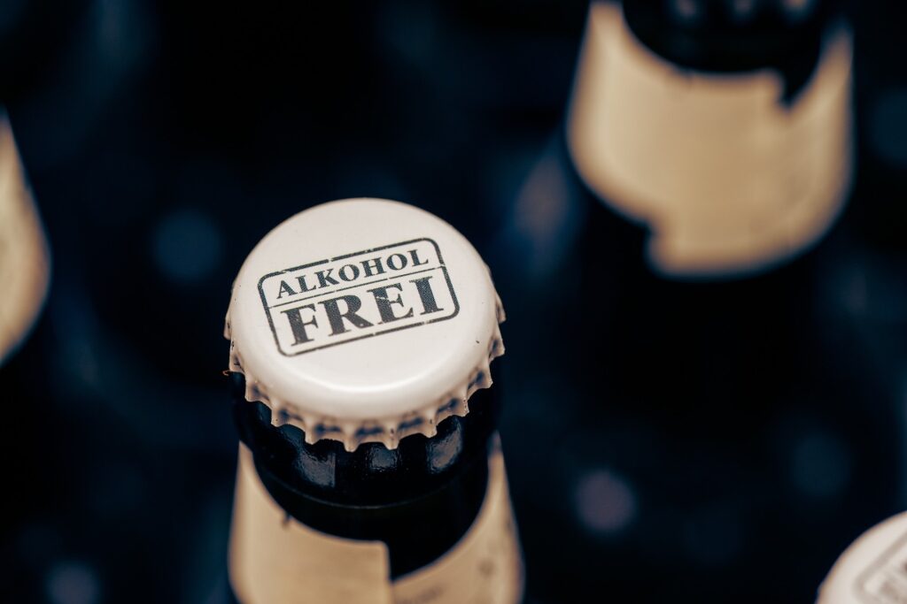 Close-up of a bottle cap with an “Alkoholfrei” (alcohol-free) label in German