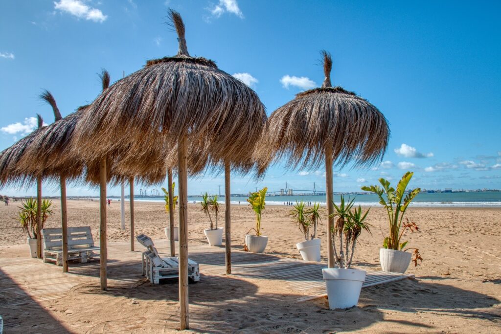 Sunny day at Playa de Valdelagrana beach, El Puerto de Santa María