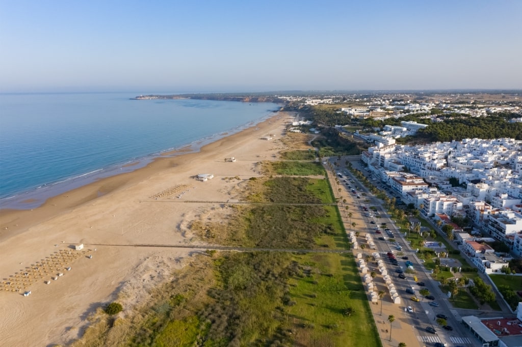 Scenic aerial photo of Playa Los Bateles beach in Conil de la Frontera