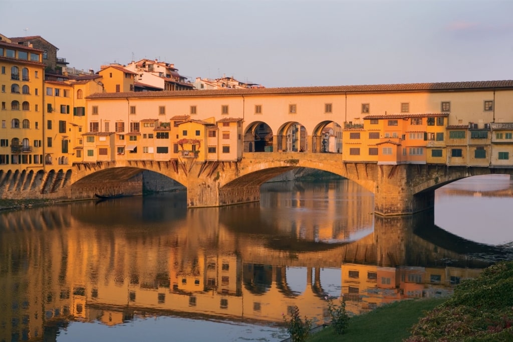 Historic Ponte Vecchio bridge over the Arno River in Florence, Italy
