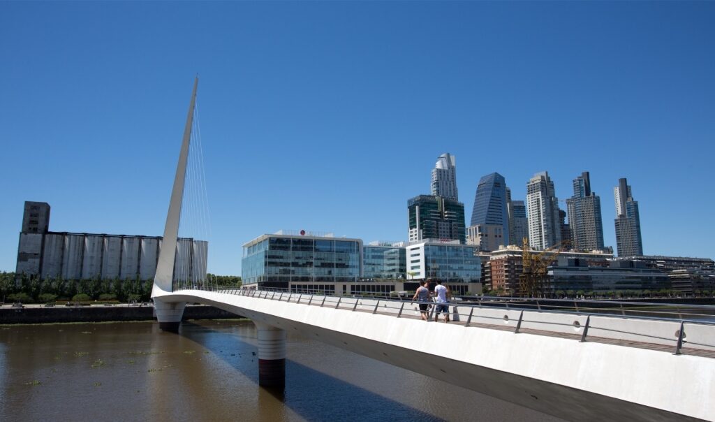 Puente de la Mujer, a modern pedestrian bridge, in Buenos Aires, Argentina