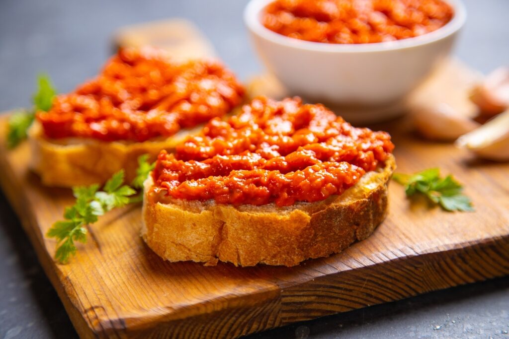 Traditional Montenegrin Ajvar red pepper spread