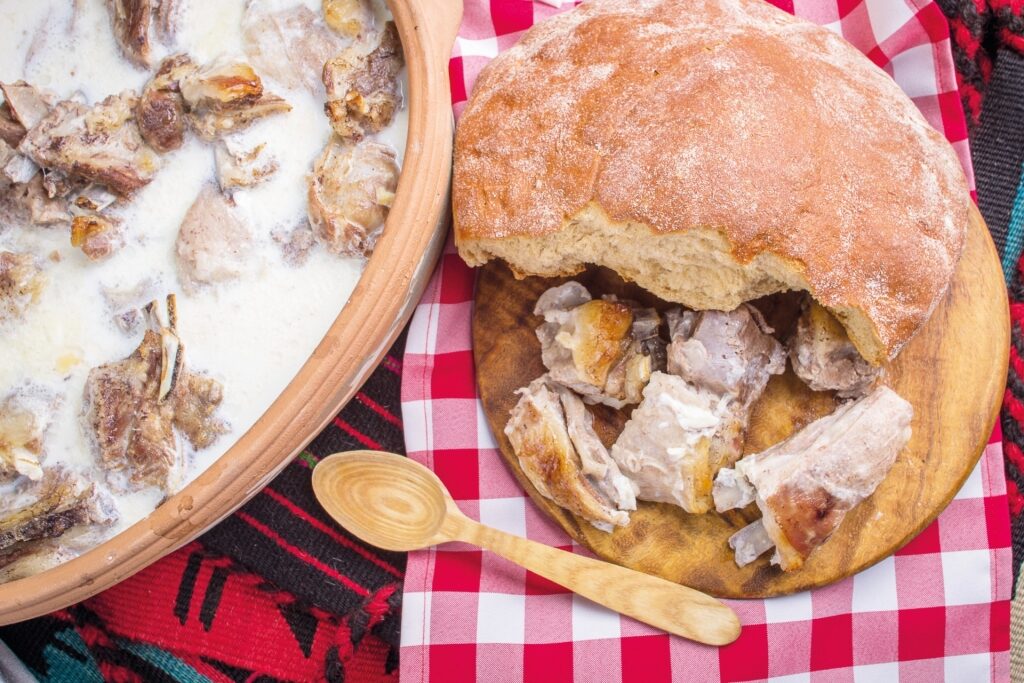Traditional Montenegrin Brav u Mlijeku lamb cooked in milk sauce
