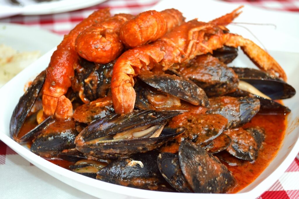 Traditional Buzara seafood dish in Montenegro