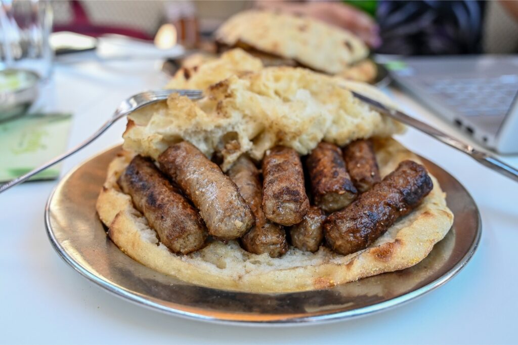Plate of Ćevapi Balkan-style meat food in Montenegro