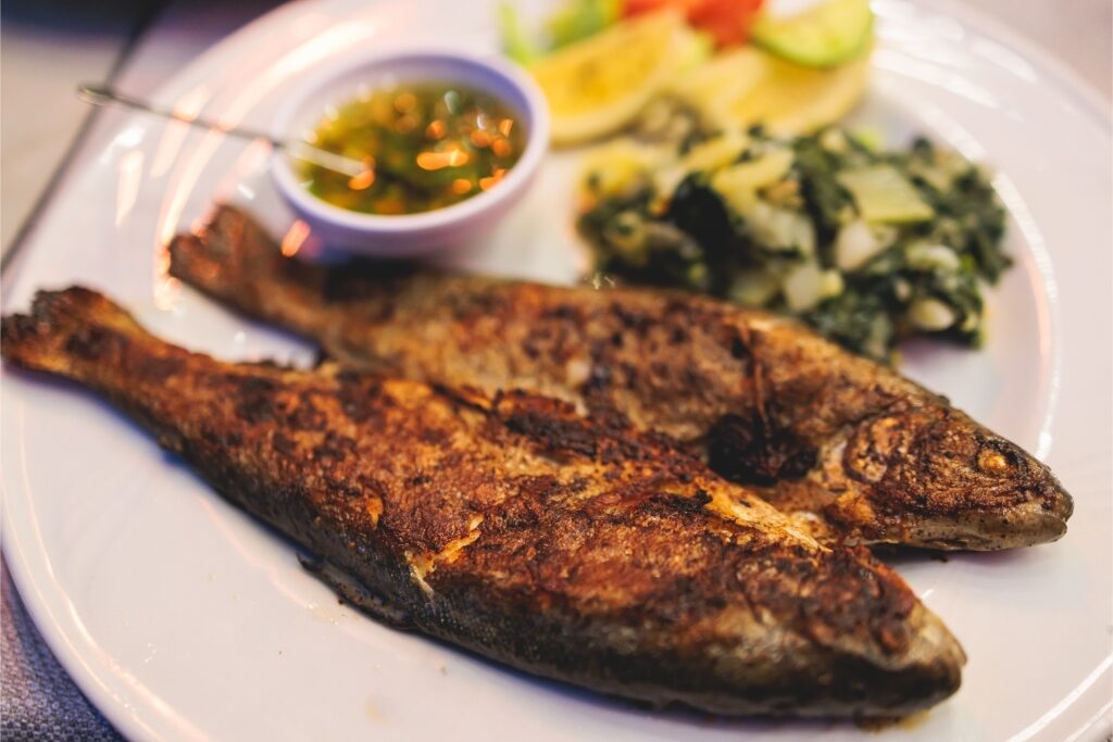 Fresh Adriatic grilled fish dish in Montenegro restaurant