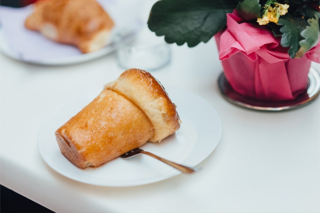 Close-up of Babà al Rum on a plate