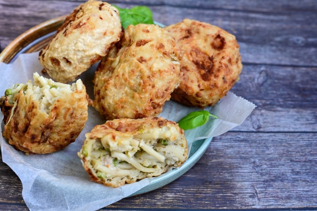 Close-up of Frittatina di Pasta served on a plate