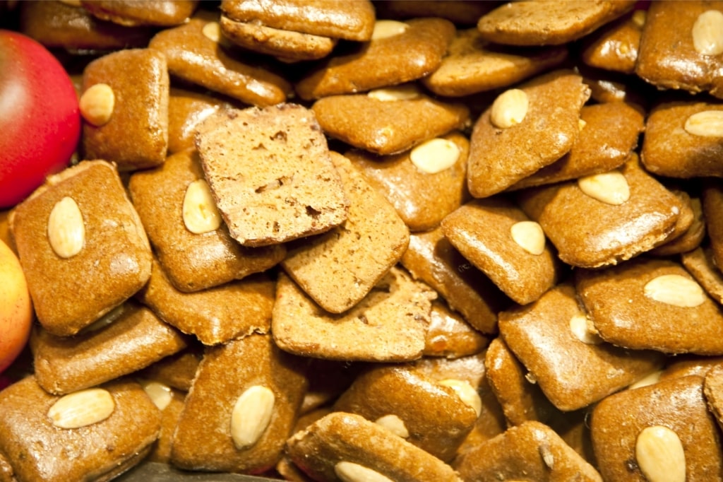 Close-up of traditional Aachen Printen gingerbread cookies