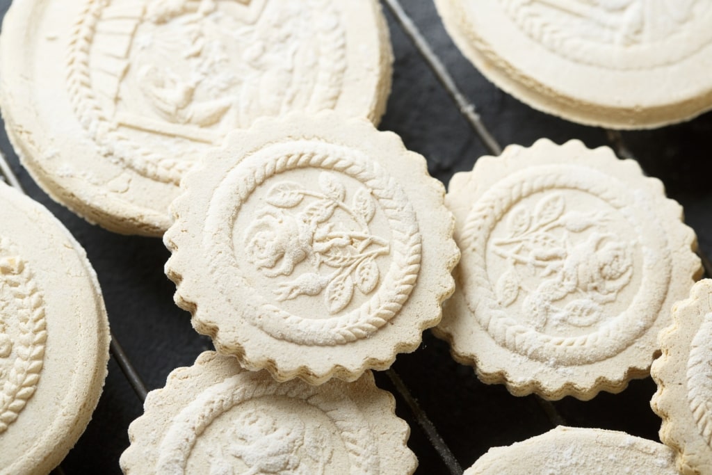 Traditional German Springerle cookies with embossed designs