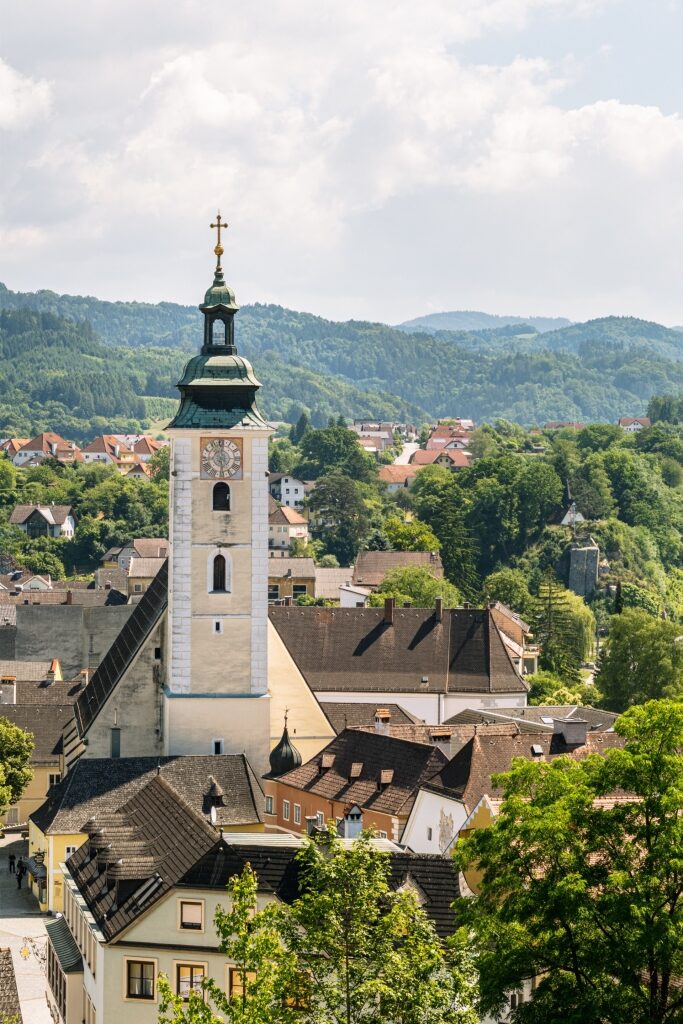 Historic Grein Church with its tall tower
