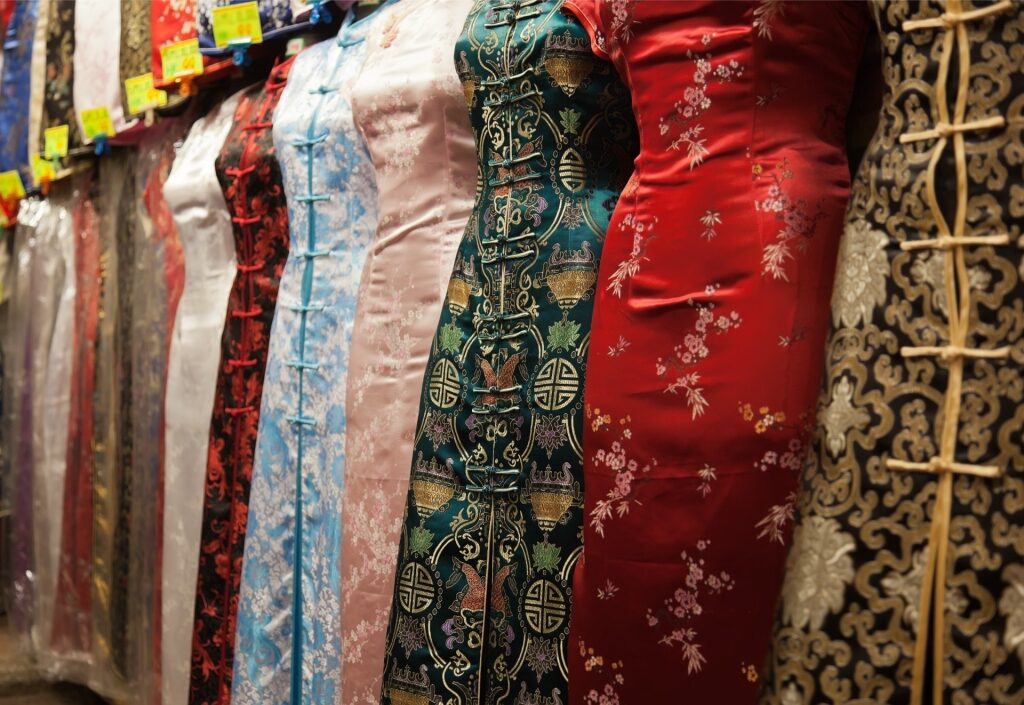 Chinese dresses inside a shop in Hong Kong