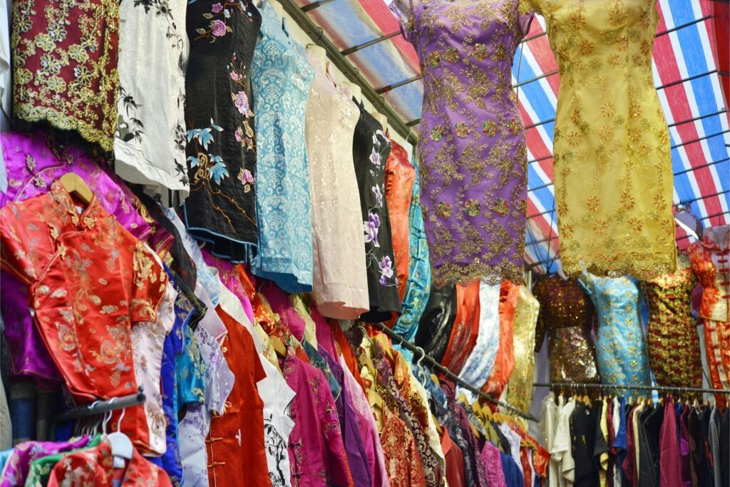 Chinese dresses inside a market in Hong Kong